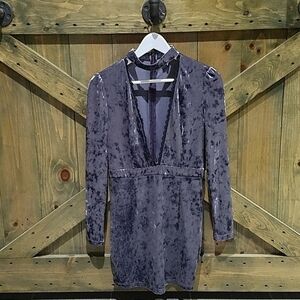 LF ONE WAY PLUNGE LONG SLEEVE VELVET CHOKER DEEP V CLUB DRESS WHIMSIGOTH MOBWIFE